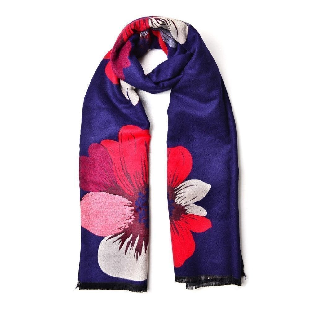 Scarf Daisy Pattern Reversible Navy - Picture 4 of 5